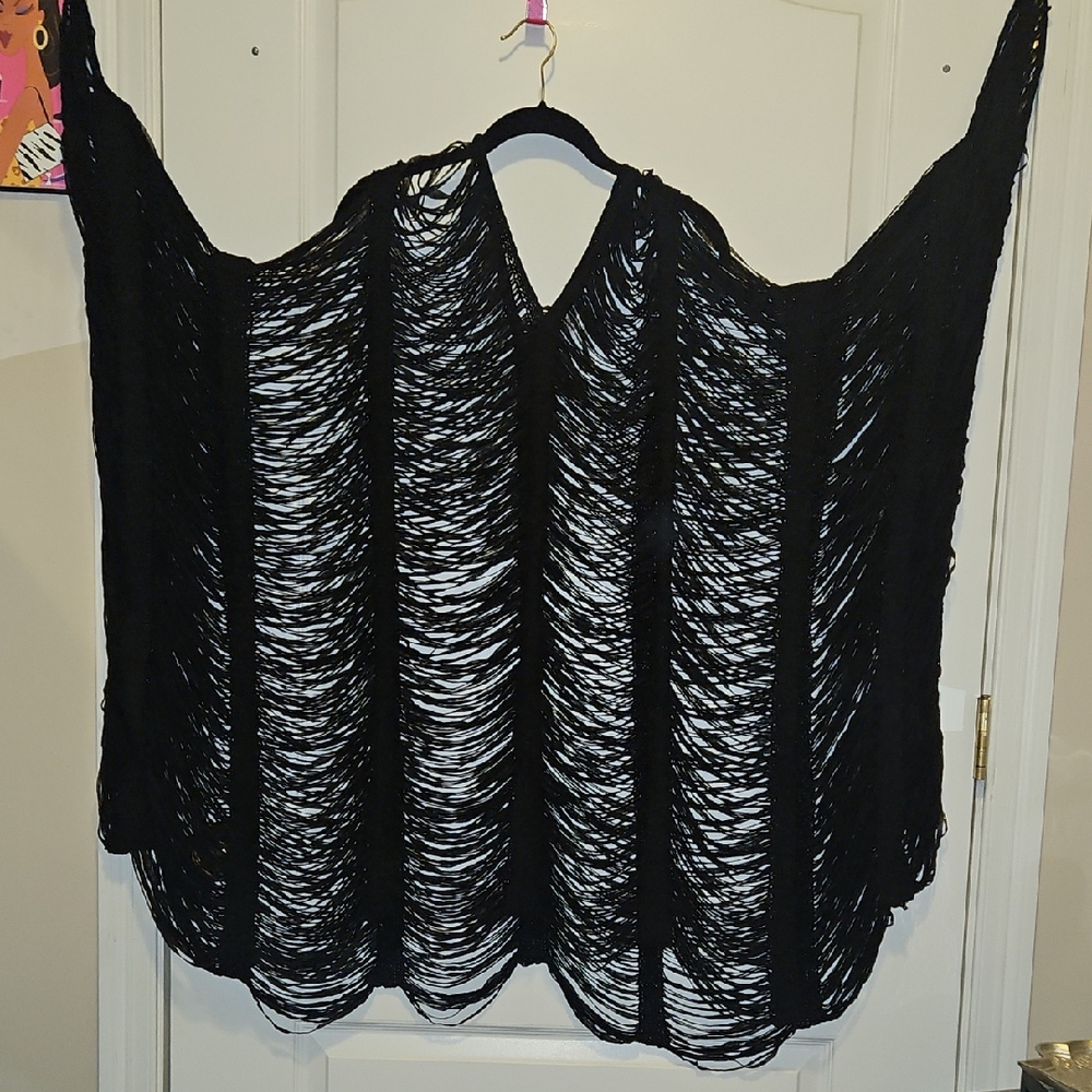 Shredded Black Cover Up Top Sz OSFM